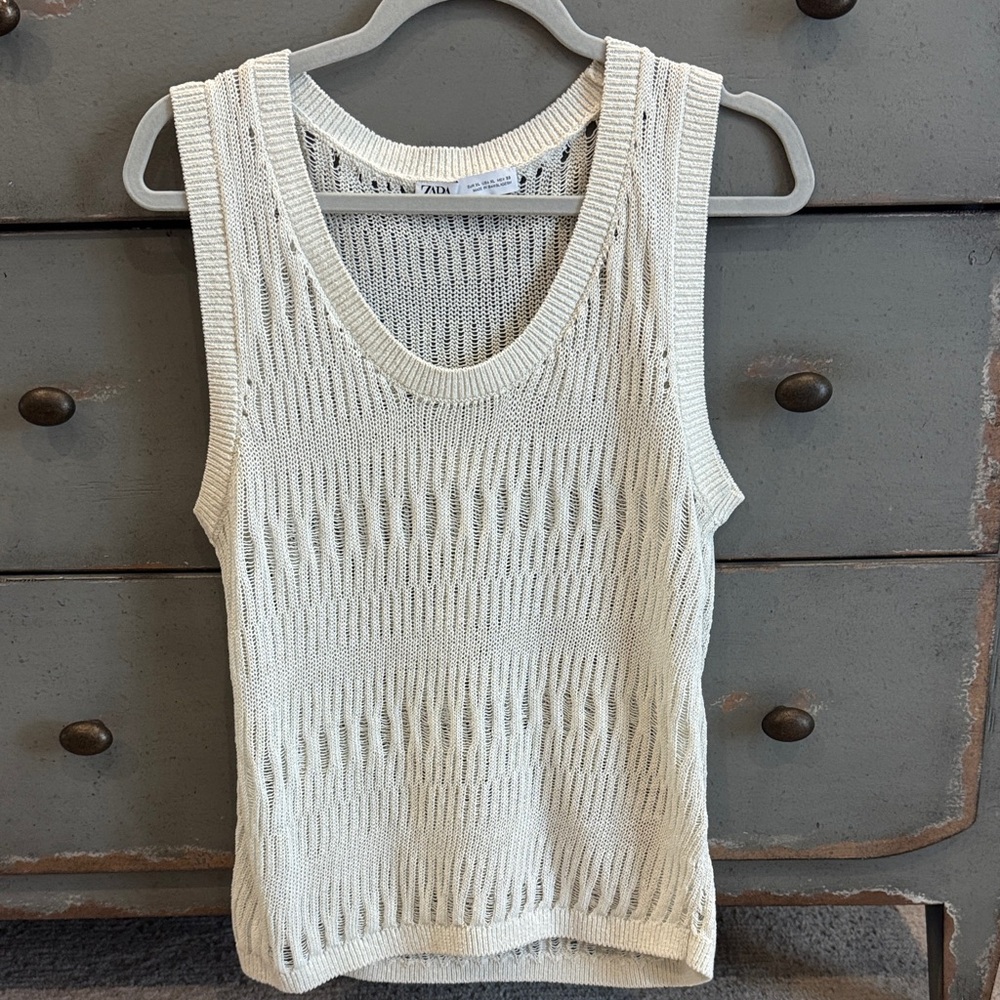 Zara Open-Knit Cream Sweater Tank
